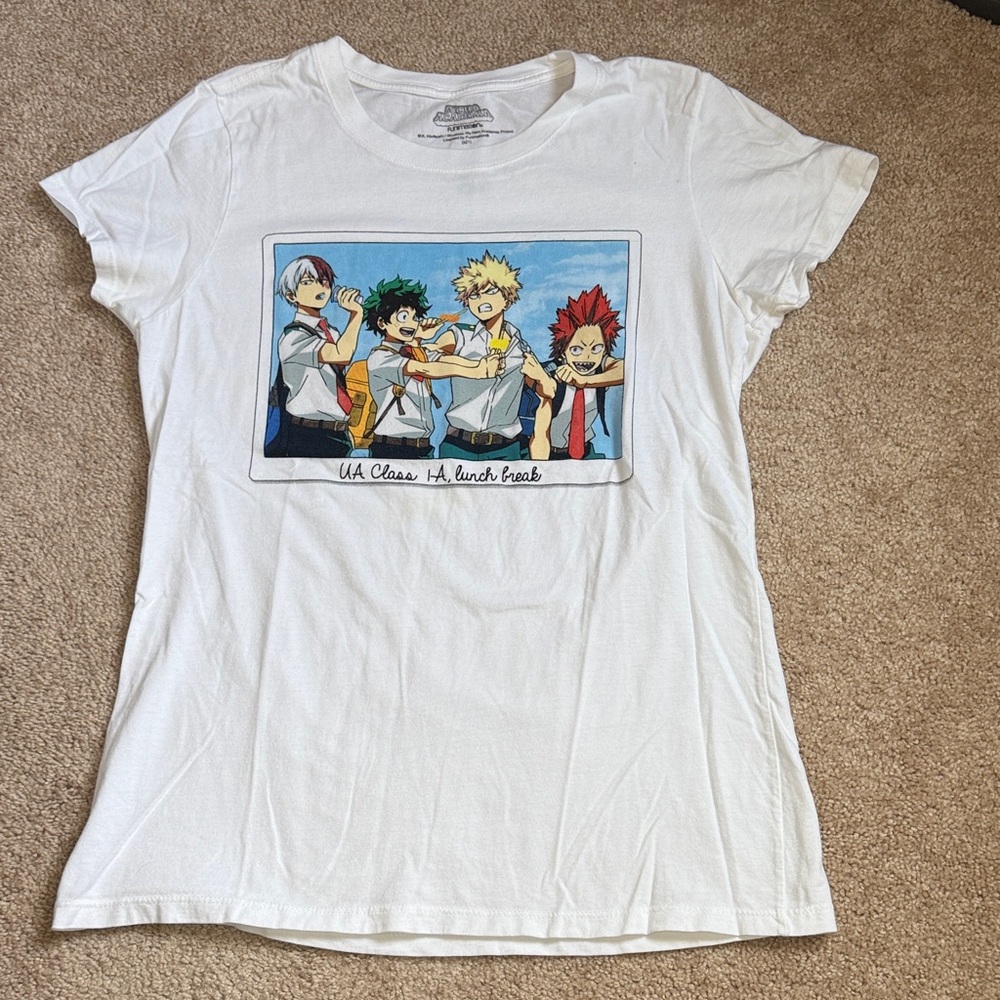 My Hero Academia Ladies White Cotton Lunch Break Graphic T. Size Large